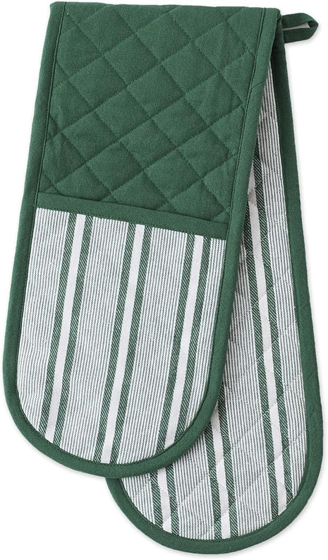 DII Double Strip Chef Kitchen Cooking & Baking Collection, Double Oven Mitt, 35x7.5, Dark Green