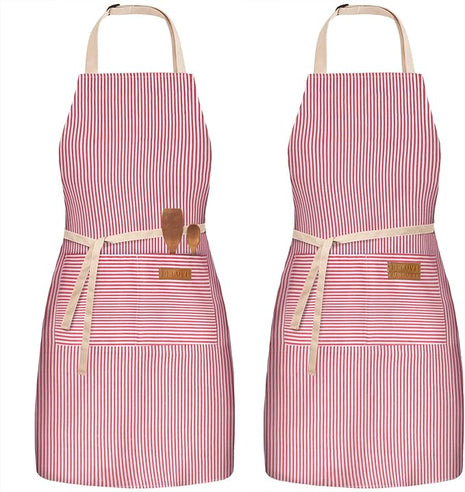 2 Pack Adjustable Bib Apron with 2 Pockets Chef Cooking Kitchen Restaurant Aprons for Women Men