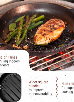 Victoria Cast Iron Round Grill Pan with Double Loop Handles, Made in Colombia, 10 Inches