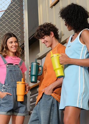 40 oz Tumbler with Handle and Straw: Stainless Steel Insulated Tumbler Keeps Cold for 24 Hours, Leakproof Travel Cup Fits in Cup Holder and BPA-Free,Azure Blue