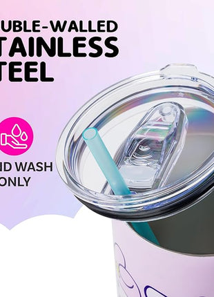 Silver Buffalo Sanrio Hello Kitty and Friends Featuring My Melody, Kuromi, and Pompompurin Rainbow Ombre Stainless Steel Tumbler with Handle and Straw, Fits in Standard Cup Holder, 40 Ounces