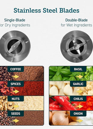 COSORI Electric Coffee Grinders for Spices, Seeds, Herbs, and Coffee Beans, Spice Blender and Espresso Grinder, Wet and Dry Grinder, Included 2 Removable Stainless Steel Bowls, Black