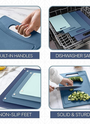 COOK WITH COLOR Non-Slip Cutting Board Set – Kitchen Essentials with Easy Grip Handle for Meat, Veggies, and Fruits, 4 Cutting Boards, Blue-New