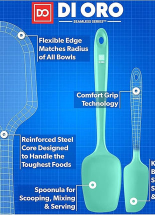 DI ORO Silicone Spatula Set - Rubber Kitchen Spatulas for Baking, Cooking, & Mixing - 600°F Heat-Resistant & BPA Free Silicone Scraper Spatulas for Nonstick Cookware - Dishwasher Safe (5pc, Mint)