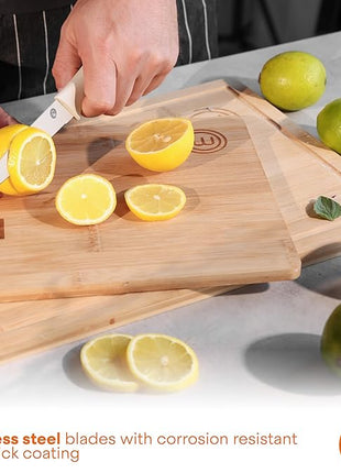 MasterChef Kitchen Knife Set with Covers, 6 Professional Chef Knives for Home Kitchens, Extra Sharp Cutting Stainless Steel Blades & Protective Sheaths, Soft-Touch Easy-Grip Handles, Earth Greys