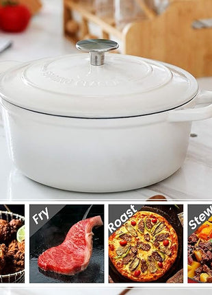 Dutch Ovens Enameled Cast Iron Covered 5.5 Quart Dutch Oven with Dual Handle for Bread Baking, White