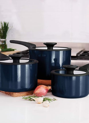 Tramontina Aluminum Non Stick 6-Piece Nesting Sauce Pan Set with Lids - Naval, Kitchen Nonstick Cookware Set, Dishwasher and Oven Safe