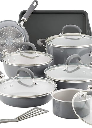Rachael Ray Create Delicious Nonstick Cookware Pots and Pans Set, 13 Piece, Gray Shimmer