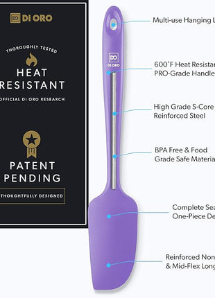 DI ORO Mini Spatula - Small Spatulas Silicone Heat-Resistant up to 600°F - Silicone Kitchen Scraper for Baking & Cooking BPA Free - Mixing Spatula Dishwasher Safe - Nonstick Cookware Safe (Lavender)