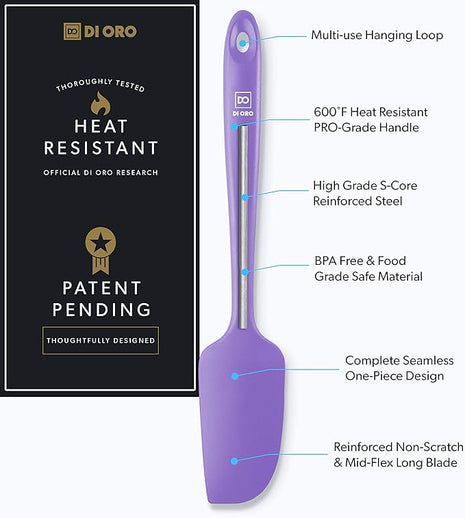 DI ORO Mini Spatula - Small Spatulas Silicone Heat-Resistant up to 600°F - Silicone Kitchen Scraper for Baking & Cooking BPA Free - Mixing Spatula Dishwasher Safe - Nonstick Cookware Safe (Lavender)