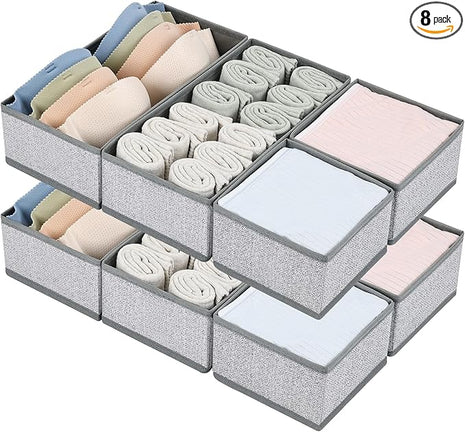 DIMJ Drawer Organizer Clothes Set of 8, Foldable Closet Drawer Bins, Underwear Drawer Organizer, Fabric Drawer Dividers for Baby Clothes, Socks, Belt, Tie (Blended)
