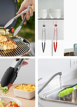 7-Inch Silicone Tongs Pack of 3, Small Tongs with Silicone Tips for Cooking, Barbecue, Buffet Serving (7", RGB)