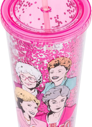Silver Buffalo The Golden Girls Featuring Blanche, Sophia, Dorothy, and Rose Plastic Confetti Cold Cup with Lid and Straw, 32 Ounces