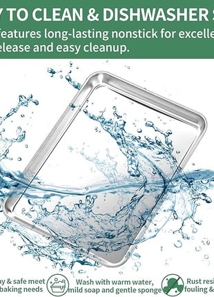 Baking Sheets Set of 2, HKJ Chef Cookie Sheets 2 Pieces & Stainless Steel Baking Pans & Toaster Oven Tray Pans, Rectangle Size 16 x 12 x 1 inch, Non Toxic & Healthy & Easy to Clean