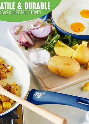 GreenLife Non Stick Fry Pan Set (7" & 10"), Non-Toxic PFAS-Free Ceramic Skillets, Dishwasher & Oven Safe, Egg Omelet Frying Pans, Stay- Cool Handles, Kitchen Home Cooking Essentials, Blue