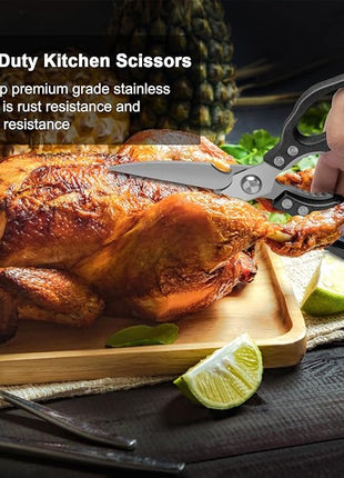 CGBE Kitchen Scissors All Purpose Heavy Duty, Ultra Sharp Stainless Steel Kitchen Shears Dishwasher Safe, Cooking Shears for Chicken, Poultry, Fish, Meat, Herbs & Grapes with Non-Slip Grips - Black