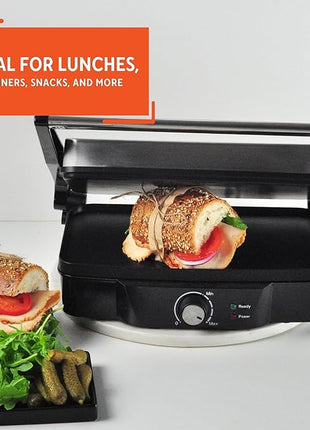 IMUSA Stainless Steel Panini Press Electric with Adjustable Temperature Settings and Nonstick Plates, 1200W