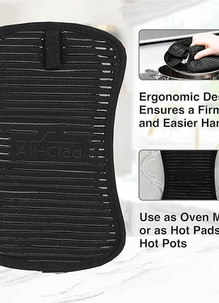 All-Clad Premium Pot Holder & Hot Pad: Heat Resistant to 500 Degrees - 100% Cotton, 10"x6.25" Hot Pad for Kitchen and Barbeque, (1-Pack), Black
