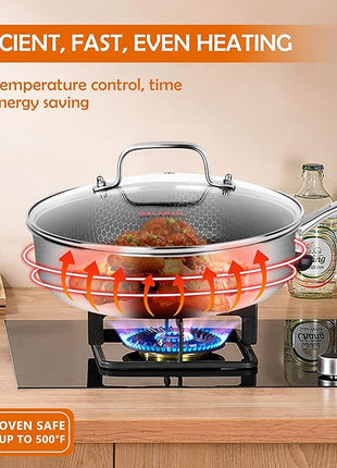 DELARLO Tri-Ply Hybrid Stainless Steel 10 Inch Saute Pan,3QT Chef Cooking Pan,Anti-Scratch,Compatible with All Cooktops,Oven Up to 660℉,Chicken Fryer,Dishwasher-Friendly（Detachable handle）