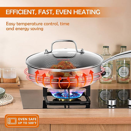 DELARLO Tri-Ply Hybrid Stainless Steel 10 Inch Saute Pan,3QT Chef Cooking Pan,Anti-Scratch,Compatible with All Cooktops,Oven Up to 660℉,Chicken Fryer,Dishwasher-Friendly（Detachable handle）