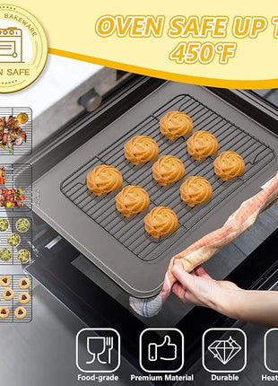 P&P CHEF Cooling Baking Rack Pack of 2, Stainless Steel Cooling Racks for Cooking Baking Roasting Grilling Drying, Dense Wires & Smooth Edge, Easy to clean, Black,11.6" x 9"