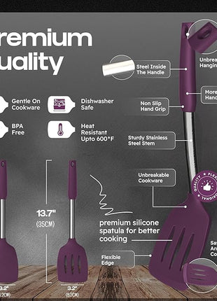 Silicone Spatula Set - Turner Spatulas Silicone Heat Resistant 600°F - Slotted & Solid Spatula for Cooking Fish, Eggs, Pancakes Flipper – Spatulas for kitchen use – Berry