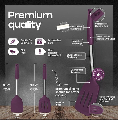 Silicone Spatula Set - Turner Spatulas Silicone Heat Resistant 600°F - Slotted & Solid Spatula for Cooking Fish, Eggs, Pancakes Flipper – Spatulas for kitchen use – Berry