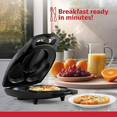 Holstein Housewares Stainless Steel 4 Section Omelet Maker, Non Stick Coating, Mess Free Cooking, Easy Cleaning, Indicator Lights, Upright Storage & Anti Slip Feet For Quick Meals. 4 Portions, Black