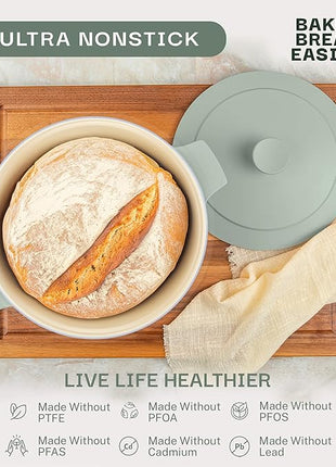 Gotham Steel 5 Qt Dutch Oven Pot with Lid, Nonstick Ceramic Dutch Oven Stock Pot Perfect Bread Baking, Stovetop Oven & Dishwasher Safe, Sage Green