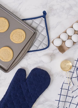 DII Basic Terry Collection 100% Cotton Quilted, Oven Mitt, Nautical Blue, 2 Piece