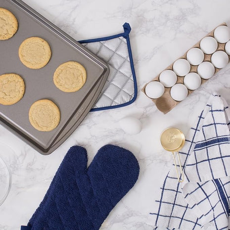 DII Basic Terry Collection 100% Cotton Quilted, Oven Mitt, Nautical Blue, 2 Piece