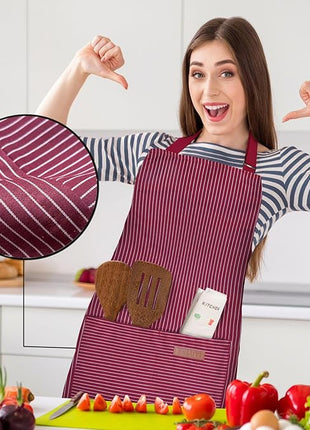 2 Pack Adjustable Bib Apron with 2 Pockets Chef Cooking Kitchen Restaurant Aprons for Women Men