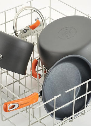 Rachael Ray Brights Hard-Anodized Aluminum Nonstick Cookware Set with Glass Lids, 10-Piece Pot and Pan Set, Gray with Orange Handles