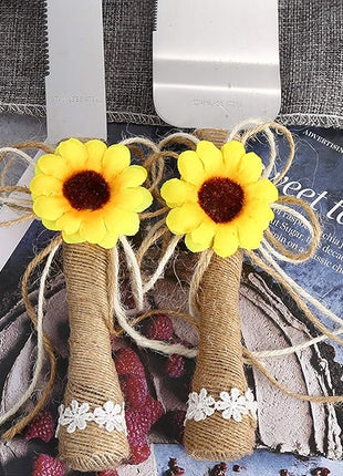 TANG SONG Rustic Wedding Cake Knife and Serving Set with Sunflower Burlap Lace Wedding Cake Knife (Set of 2)
