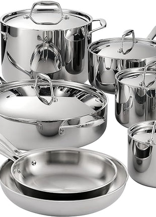 Tramontina Signature Tri-Ply Clad Stainless Steel 12-Piece Cookware Set with Lids, Pots and Pans Kitchen Set, Induction-Ready, Dishwasher-Safe, NSF-Certified, Made in Brazil