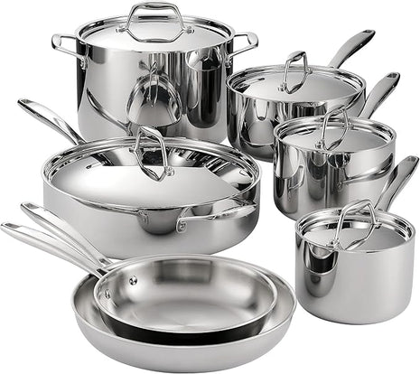 Tramontina Signature Tri-Ply Clad Stainless Steel 12-Piece Cookware Set with Lids, Pots and Pans Kitchen Set, Induction-Ready, Dishwasher-Safe, NSF-Certified, Made in Brazil