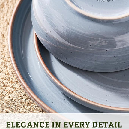 Famiware Meteor Plates and Bowls Sets for 4, 12 Pieces Dinnerware Sets, Microwave and Dishwasher Safe Dishes Set, Blue Gray