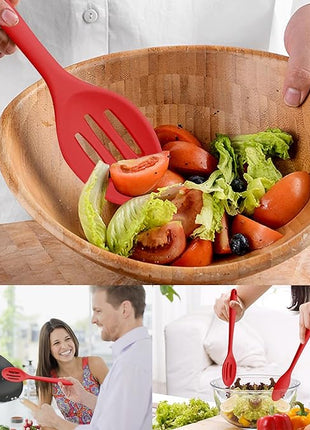 Silicone Spoons for Cooking, Heat Resistant Slotted Solid Silicone Kitchen Spoons Set, Red BPA Free Mixing Spoons Basting Spoon Stirring Spoon for Nonstick Cookware, 4 Pack