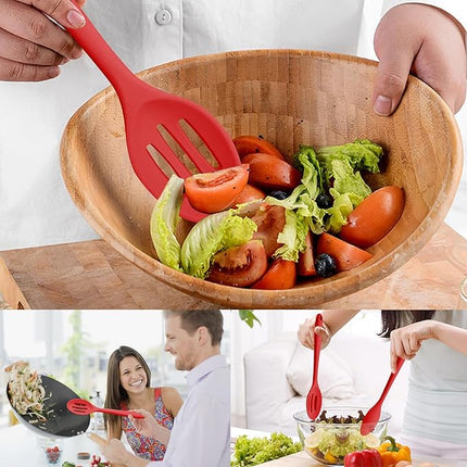 Silicone Spoons for Cooking, Heat Resistant Slotted Solid Silicone Kitchen Spoons Set, Red BPA Free Mixing Spoons Basting Spoon Stirring Spoon for Nonstick Cookware, 4 Pack