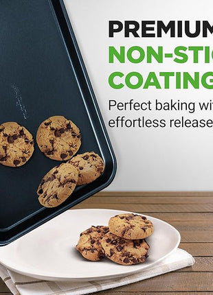 NutriChef 2-Piece Baking Sheet Non Stick - Premium Carbon Steel Cookie Sheets for Baking - Large and Medium Baking Trays for Oven - Blue Diamond