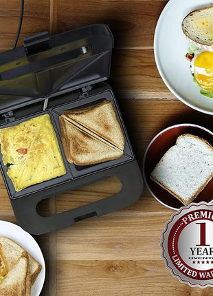 OVENTE Electric Sandwich Maker with Non-Stick Plates, Indicator Lights, Cool Touch Handle, Easy to Clean and Store, Perfect for Cooking Breakfast, Grilled Cheese, Tuna Melts and Snacks, Black GPS401B