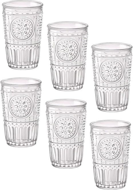 Bormioli Rocco Romantic Set Of 6 Tumbler Glasses, 11.5 Oz. Clear Crystal Glass, Made In Italy.
