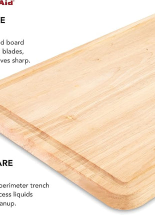 KitchenAid Classic Rubberwood Cutting Board with Perimeter Trench, Reversible Chopping Board, 11-inch x 14-Inch, Natural