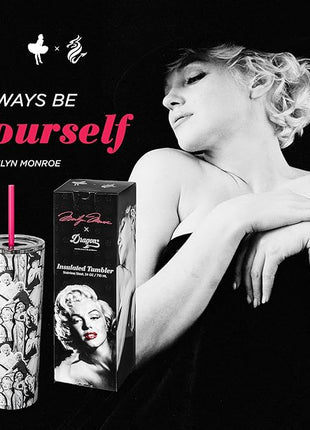 Dragon Glassware x Marilyn Monroe Vacuum Insulated Tumbler with Lid and Straw - 24 oz Tumbler Cup with 2 Straws - Stainless Steel Tumbler with Straw for Water, Iced Tea