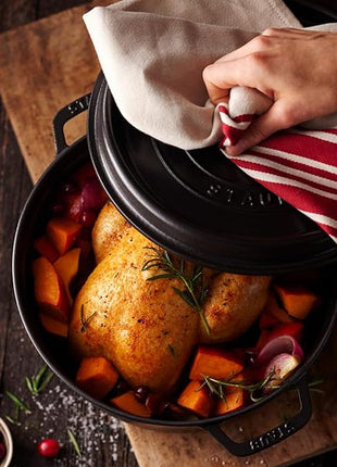 STAUB Cast Iron Dutch Oven 5.5-qt Round Cocotte, Made in France, Serves 5-6, Black Matte