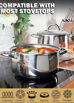 Cook N Home Kitchen Cookware Sets, 12-Piece Basic Stainless Steel Pots and Pans, Silver