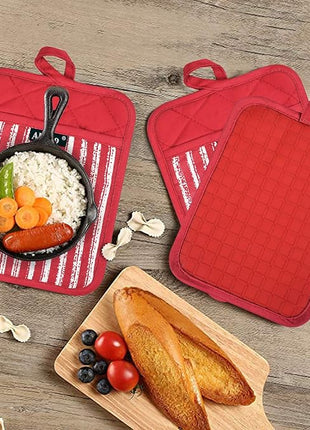 Silicone Pot Holders Set of 3 Heat Resistant & Non Slip Potholders, Professional Oven Hot Pads with Pockets Mitts for Kitchen Cooking Baking Barbecue (3, Red)