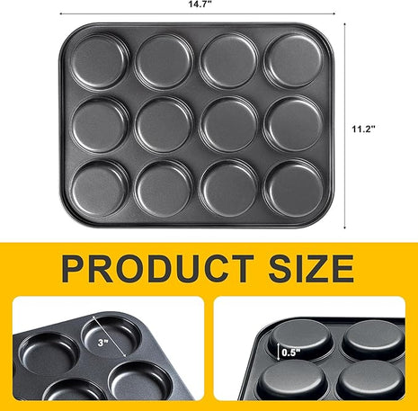 Muffin Top Pan 2 Pack Baking Pans Whoopie Pie Pan, Nonstick 3 Inch Yorkshire Pudding Pan for Pansuffin, Moon Pie, Cookies, Small Hamburger Bun