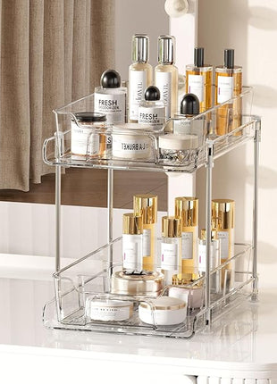Vtopmart 4 Pack 2 Tier Bathroom Under Sink Organizers and Storage, Clear Kitchen Pantry Organization, Pull Out Medicine Cabinet Organizer with Movable Dividers