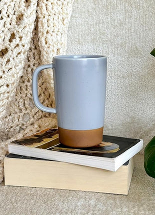 Mora Ceramics Large Tea Mug with Loose Leaf Infuser and Ceramic Lid, 18 oz, Portable, Microwave and Dishwasher Safe, Tall Coffee Cup - Rustic Matte Ceramic Glaze, Modern Herbal Tea Strainer, Sleet